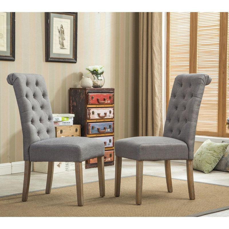 Roundhill Furniture Habit Solid Wood Tufted Parsons Dining Chair, Grey, Set of 2