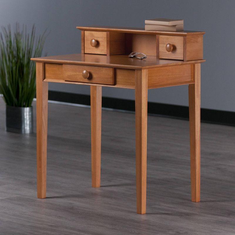 Studio Writing Desk with Hutch Honey Brown - Winsome: Mid-Century Modern, Home Office Furniture, Space-Saving Design