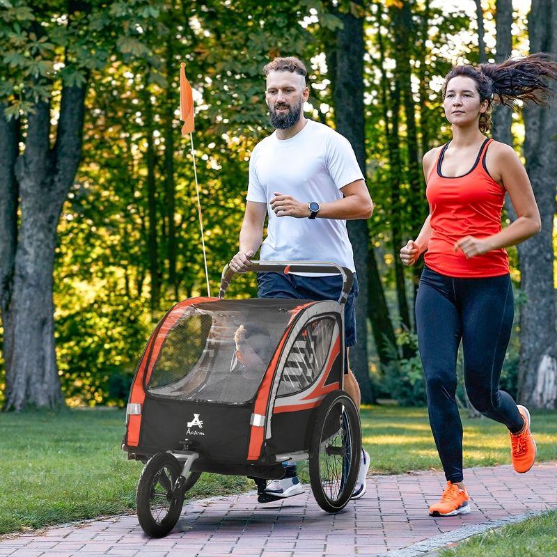 Aosom 3-in-1 Walk/Jog/Ride Child Baby Bike Trailer for Kids 2 Seater, Bike Stroller for Toddler Wagon, Double Bicycle Trailer Accessory for Kids, Red