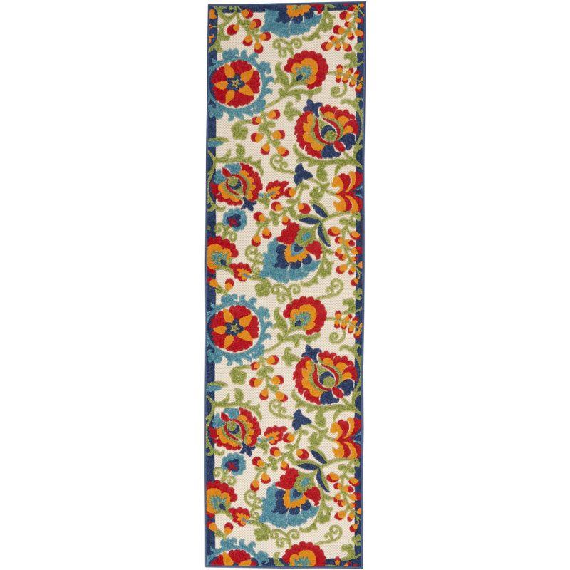 Nourison Aloha Floral Textured Flatweave High-Low Indoor Outdoor Runner Rug Multicolor 2' x 6'