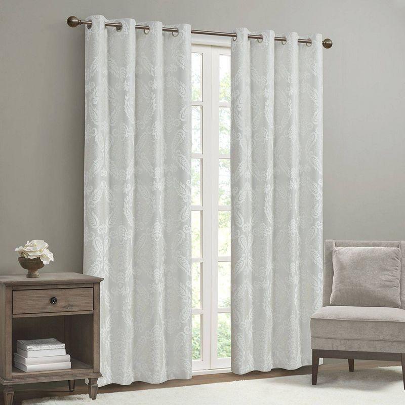 Madison Park Amelia Knitted Jacquard Paisley Total Blackout Grommet Top Single Curtain Panel