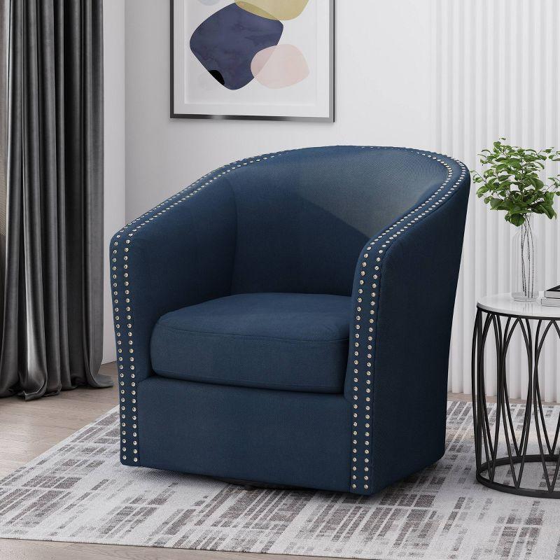 Maya Contemporary Swivel Chair Blue - Christopher Knight Home: Upholstered Linen, Iron Frame, No Assembly Required