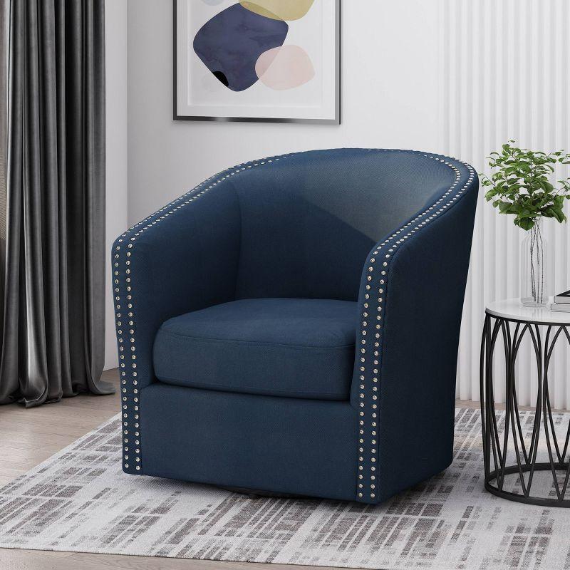 Handcrafted Blue and Black Swivel Barrel Chair