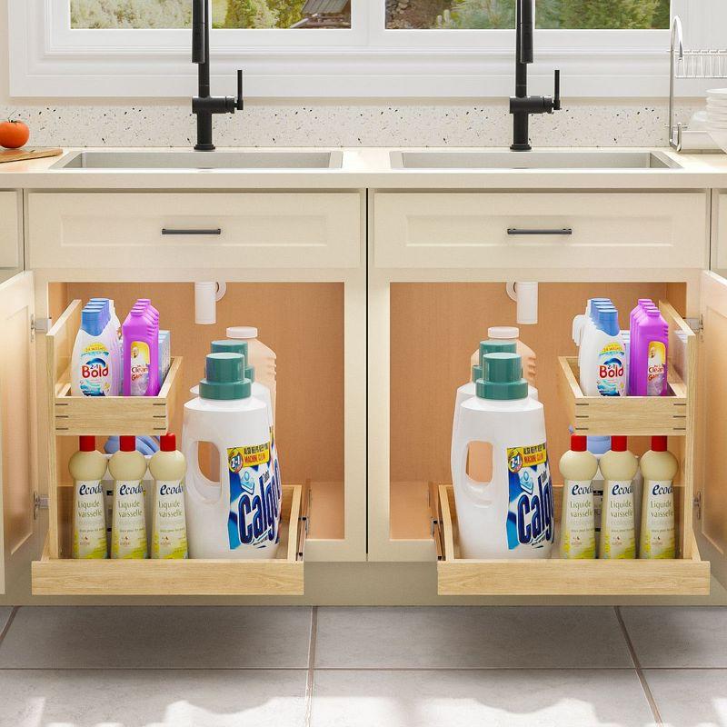 Under Sink Organizers 22½” W x 21” D, 2 Tier Pull Out Cabinet Organizer with Soft Close, Adjustable Multi-Purpose Under Sink Organizer, Right