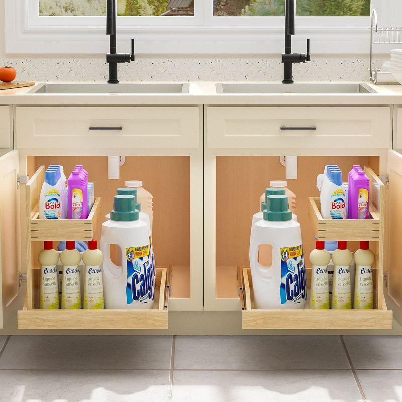 Under Sink Organizers , 2 Tier Pull Out Cabinet Organizer with Soft Close, Adjustable Multi-Purpose Under Sink Organizer(Left)