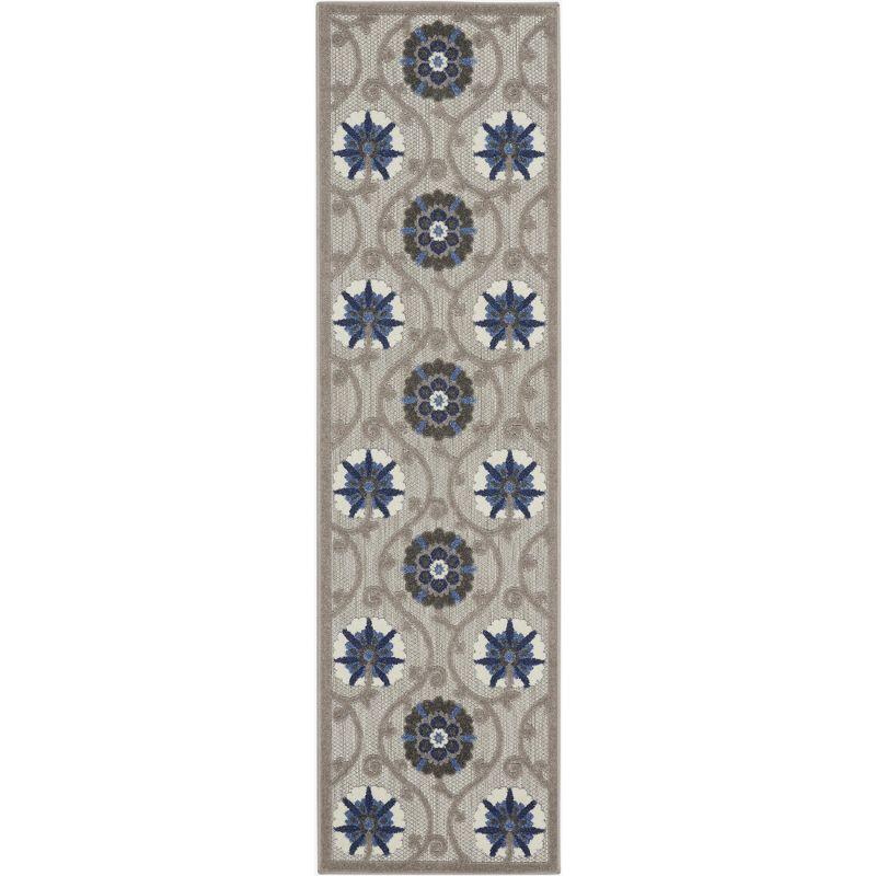 Nourison Aloha Contemporary Floral Flatweave High-Low Indoor Outdoor Runner Rug Grey/Blue 2'3" x 8'