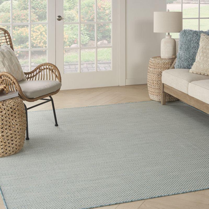 Nourison 6' x 6' Courtyard Modern Easy Care Flatweave Indoor Outdoor Square Rug Ivory/Aqua