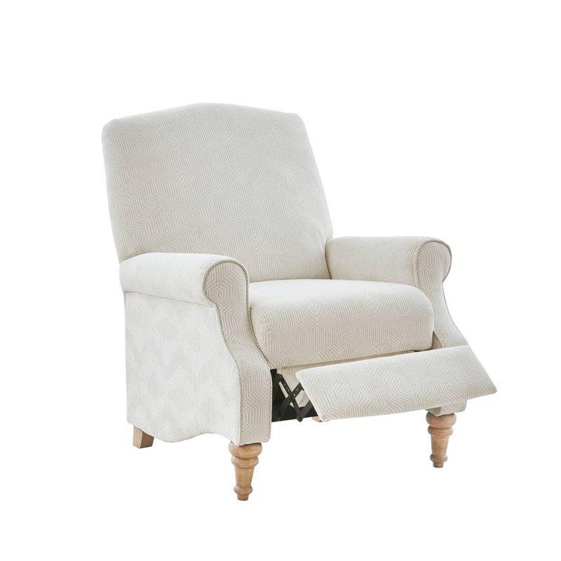 Cranberry Push Back Recliner Ivory: Madison Park, Elegant Jacquard Fabric, Turned Wood Legs, No Tools Assembly