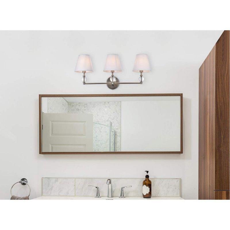 Elegant Lighting Bethany 3 lights bath sconce in satin nickel with white fabric shade