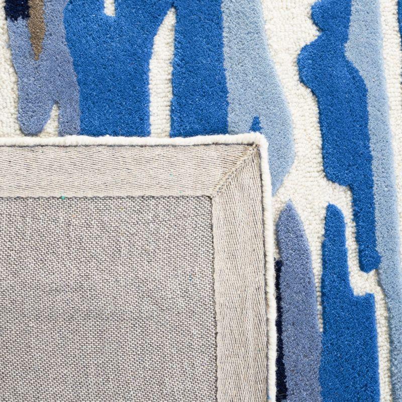 Ivory & Blue Hand-Tufted Wool Area Rug - 4' x 6' Art Deco Design