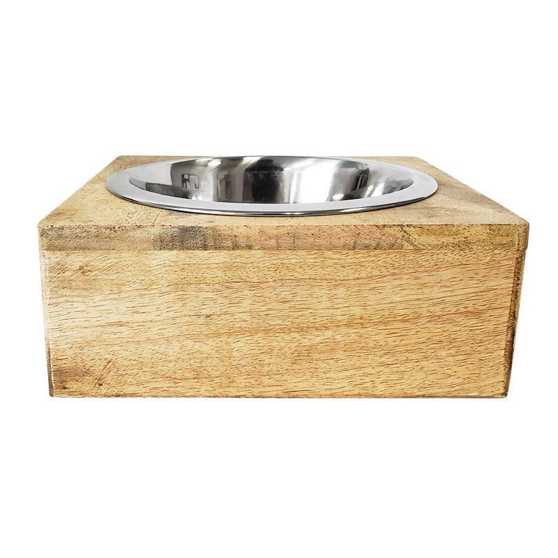 Country Living Elegant Stainless Steel Dog Bowl with Mango Wood Holder – (1 Quart)