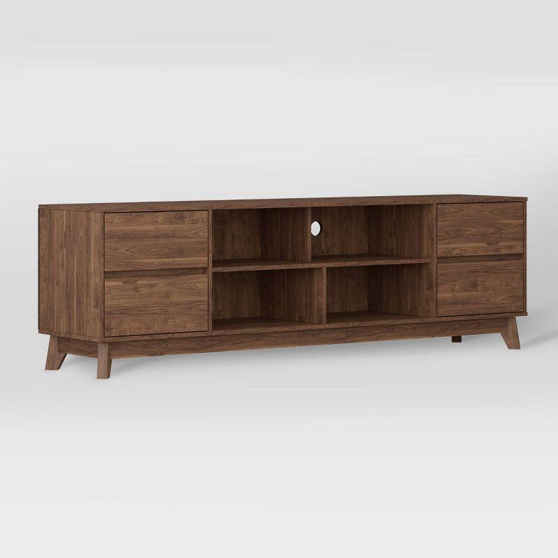 Hollywood Wood Grain TV Stand for TVs up to 85" with Drawers Brown - CorLiving: Mid-Century Modern Media Console