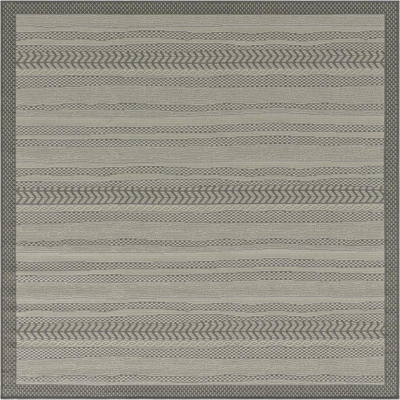 Unique Loom Outdoor Border Collection Area Rug - Lines (6' 1" Square Gray/Silver)