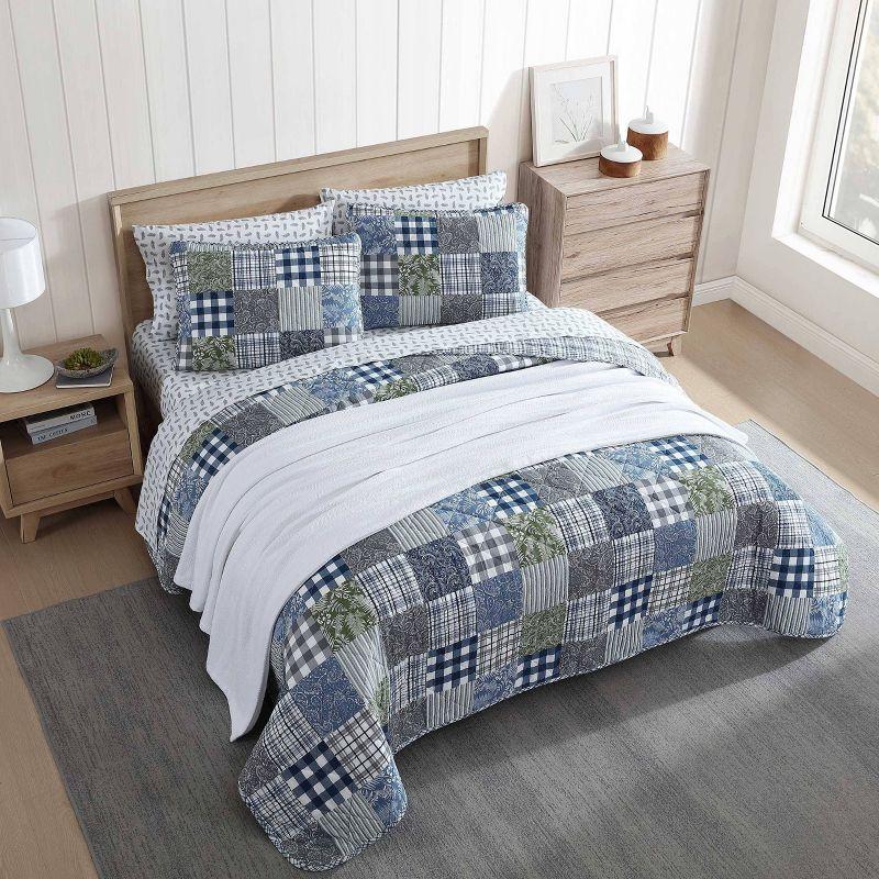 Eddie Bauer Cozy Plaid Patchwork 100% Cotton Quilt Set Blue