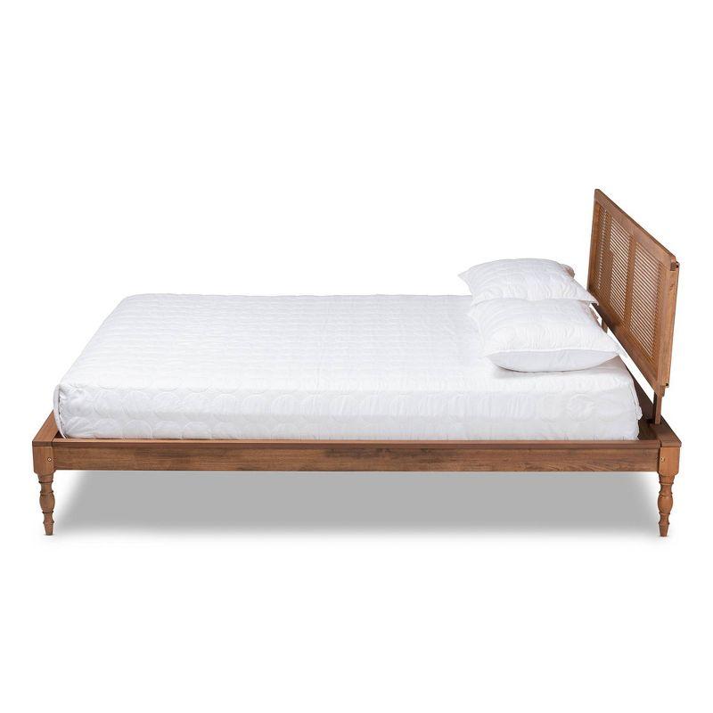 Romy Full Size Walnut Wood and Rattan Upholstered Bed