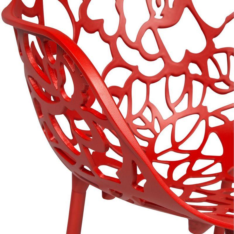 LeisureMod Devon Aluminum Stackable Outdoor Dining Armchair Set of 2, Red
