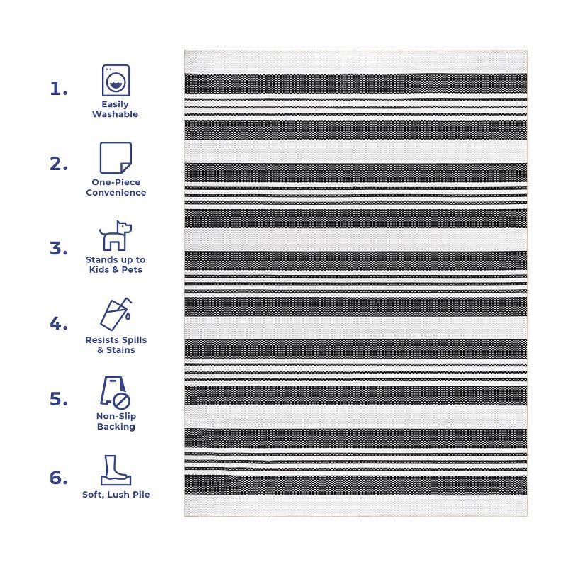 Nuloom Lena Pet Friendly Machine Washable Striped Area Rug, Square 6' x 6', Charcoal