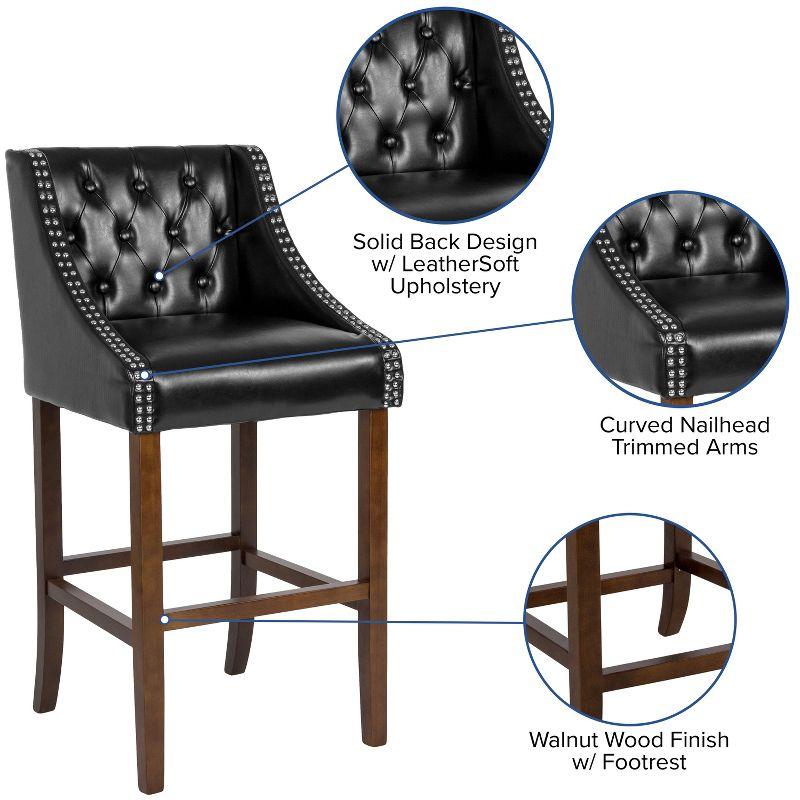 Flash Furniture Carmel Series 30" High Transitional Tufted Walnut Barstool with Accent Nail Trim