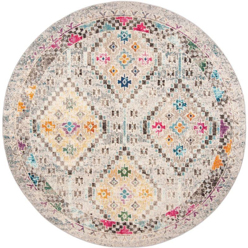 Handmade Round Grey and Yellow Stain-Resistant Rug