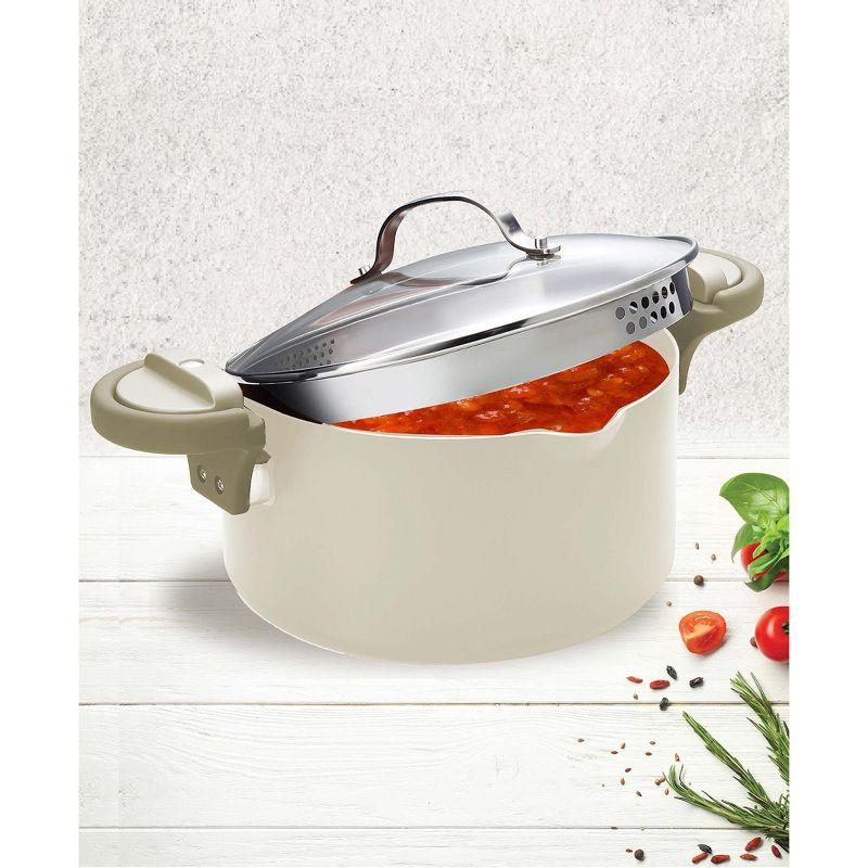 Gotham Steel Cream Ultra Nonstick Ceramic 5 Qt Pasta Pot with Strainer and Twist & Lock Handles