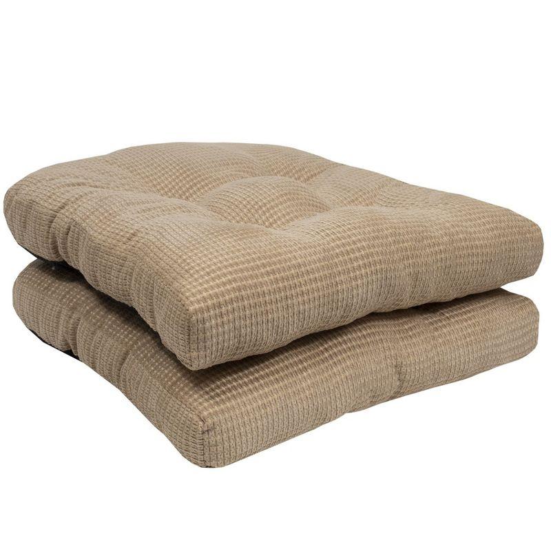 Fluffy Memory Foam Tufted Chair Cushion Non Slip Microdot Rubber Back, Taupe, 2 Pack