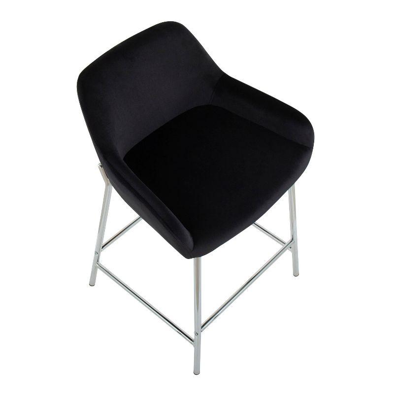 Set of 2 Daniella Metal/Velvet Counter Height Barstools Chrome/Black - LumiSource: Upholstered, Steel Legs, Foam Fill