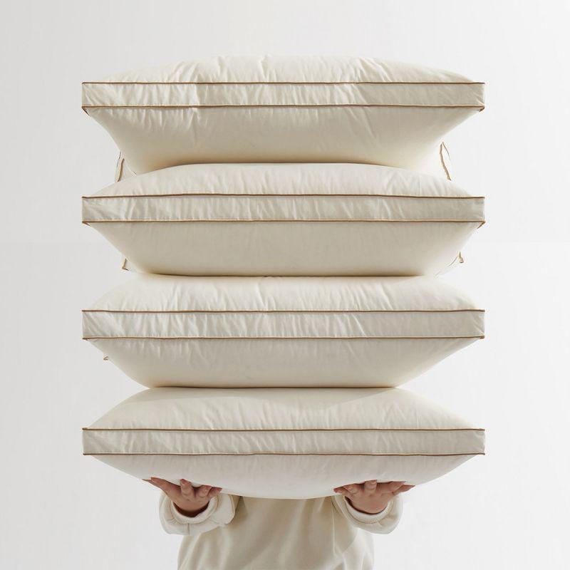 Peace Nest 2 Pack 100% Organic Cotton Gusseted Down Feather Bed Pillows, Pillow-in-a-pillow Design, Standard