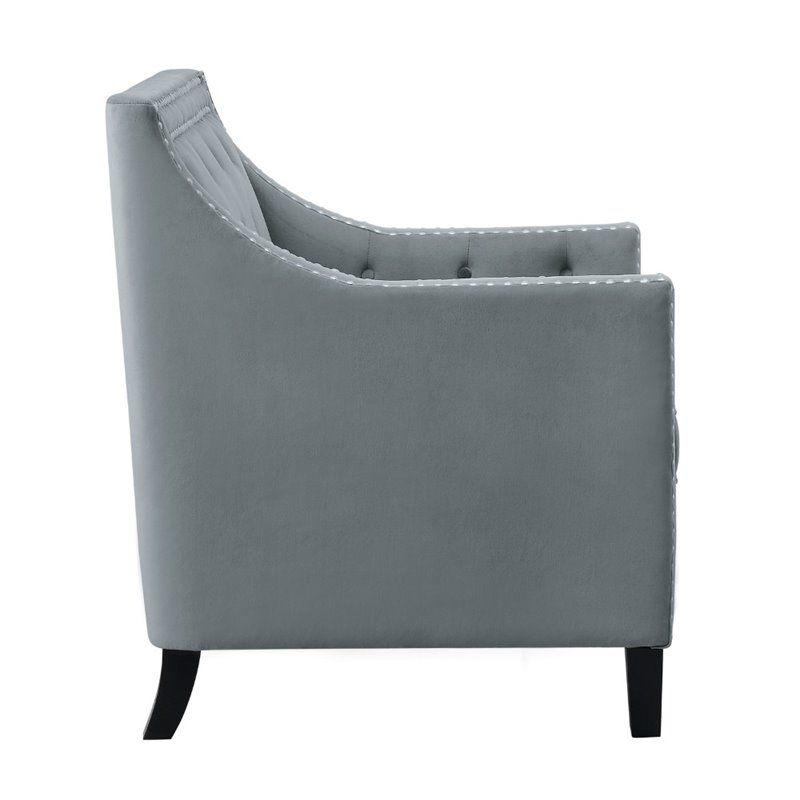 Grazioso Gray Velvet Upholstered Accent Chair with Nailhead Trim