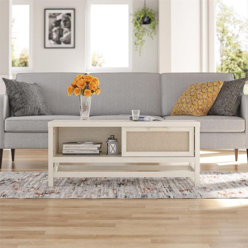 Ameriwood Home Lennon Coffee Table, Ivory Oak and Faux Rattan