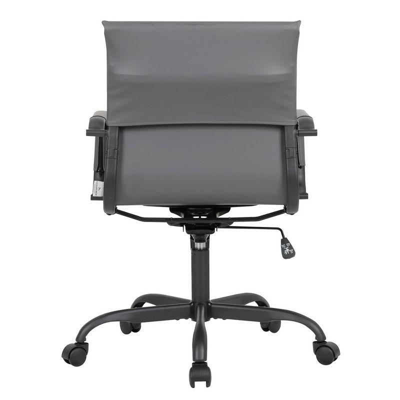 LeisureMod Harris Faux Leather Adjustable Swivel Office Conference Chair in Black Iron Frame