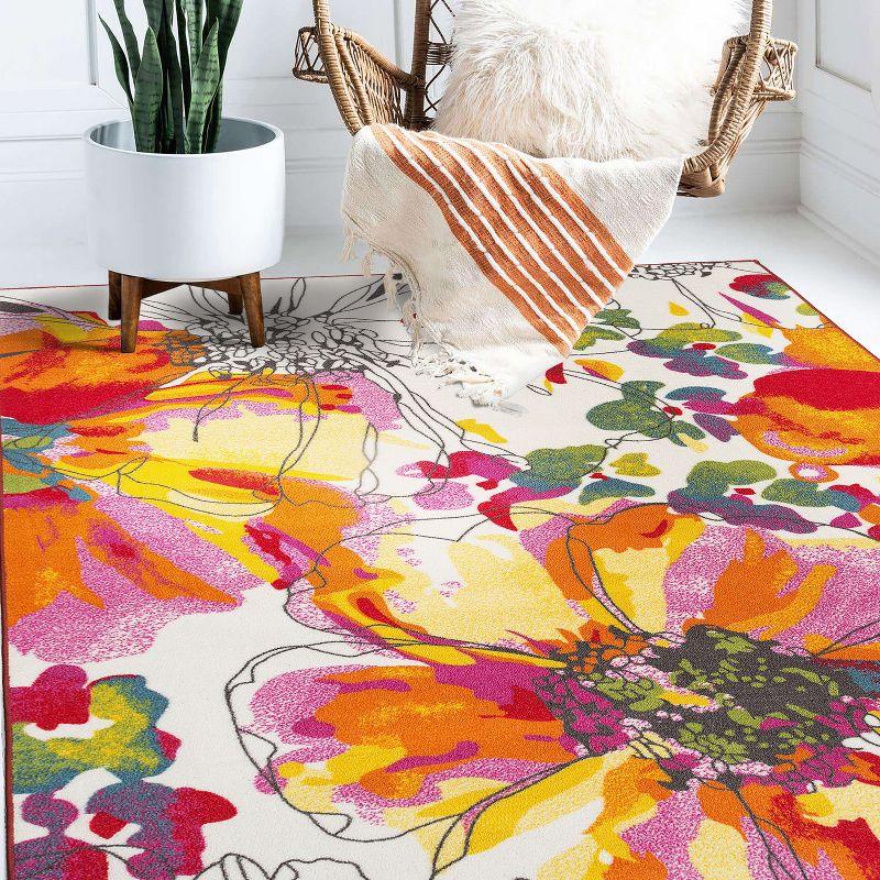 World Rug Gallery Modern Bright Flowers Non-Slip Area Rug