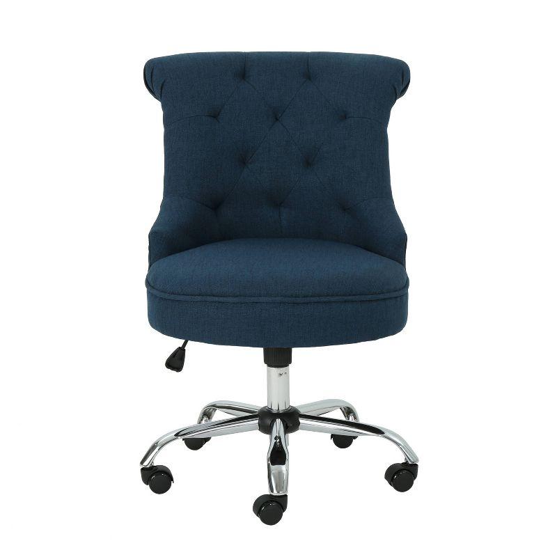 Contemporary Navy Blue Fabric Armless Office Chair with Chrome Base