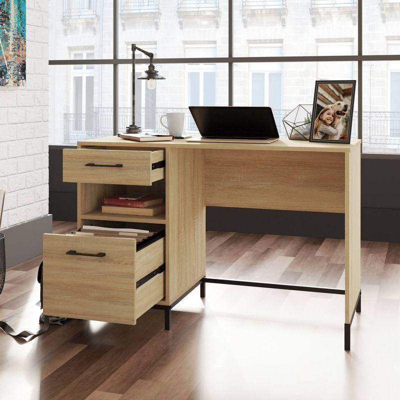 Charter Oak Finish Minimalist Home Office Desk with Drawers