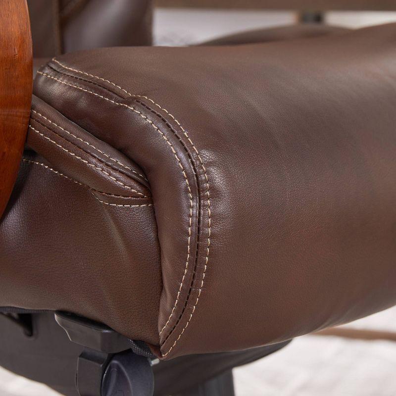 La-Z-Boy La-Z-Boy Delano Big & Tall Executive Office Chair, Ergonomic Mid-Back with Body Pillow Lumbar Support, ComfortCore® with Memory Foam Cushion, Mahogany Wood Arms and Swivel Base, Bonded Leather