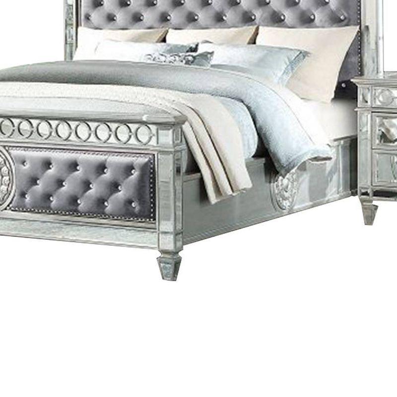 90" Queen Bed Varian Bed Gray Velvet and Mirrored - Acme Furniture
