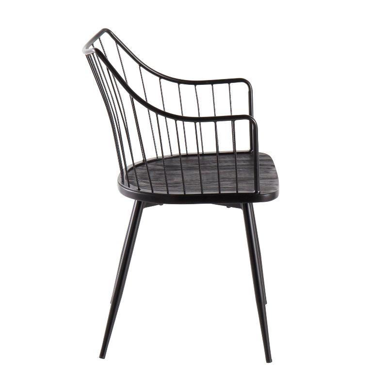 Winston Transitional Black Metal Arm Chair with Wood Seat