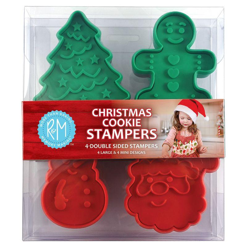 R&M International 4 Piece Double Sided Christmas Cookie Stamper Set, 2-Inch