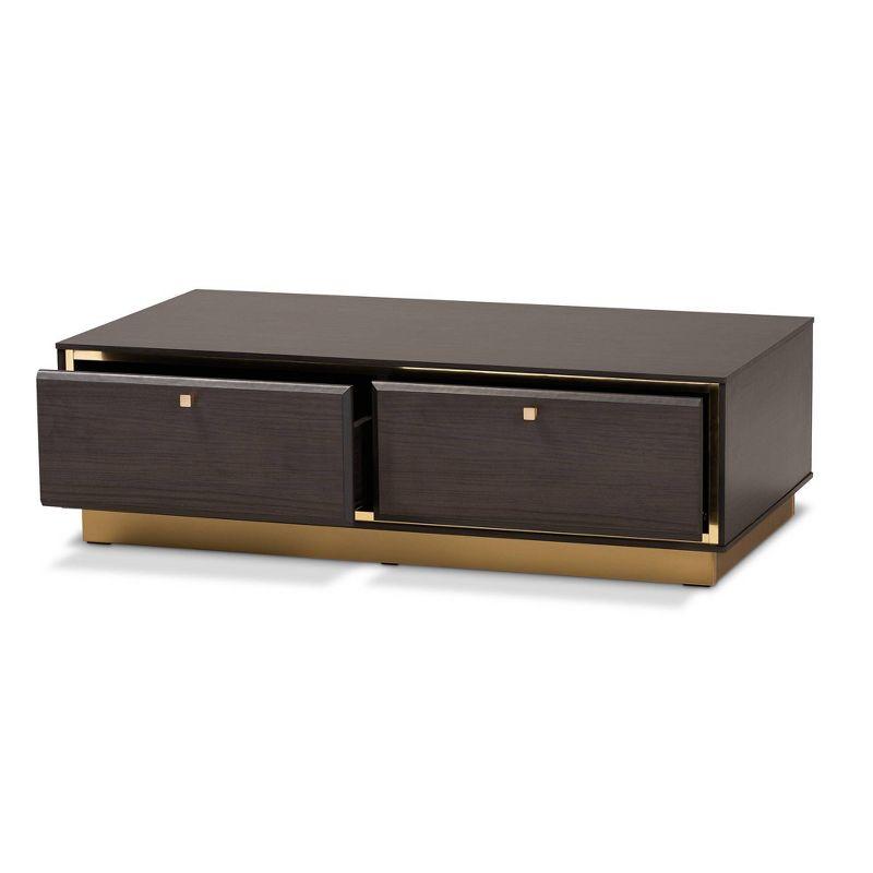 Modern Glamour Dark Brown Wood and Gold Metal Storage Coffee Table