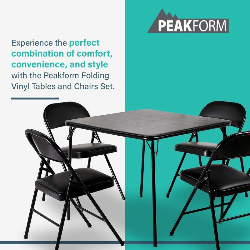 Peakform 5 Piece Folding Vinyl Tables and Chairs with Easy Cleaning and Storage for Home Use, Indoor Spaces, and Office, Black
