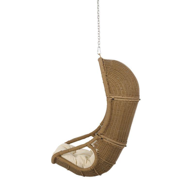 Orville Indoor/Outdoor Wicker Hanging Chair with 8' Chain - Light Brown/Beige - Christopher Knight Home: Polyester, Weather-Resistant