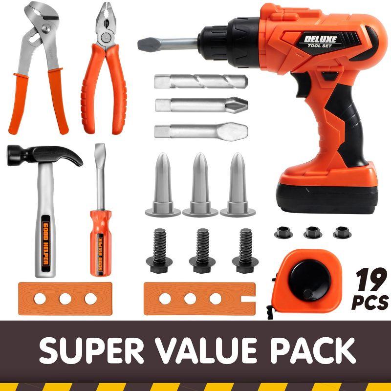 Joyfy 19Pcs Kids Tool Set, Pretend Play Toddler Power Toy Tool with Construction Tool Belt for Boy Girl, Birthday Gift Ages 2 3 4 5 6 7 Years Old