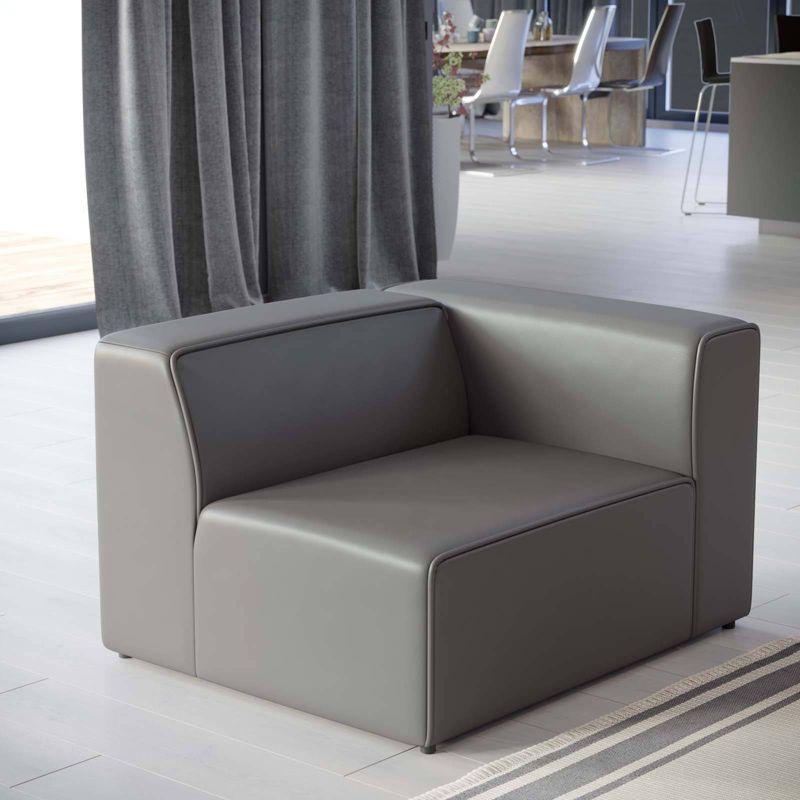 Mingle Vegan Leather Right Armchair Gray - Modway: Contemporary Modular Lounge Furniture, No Assembly Required