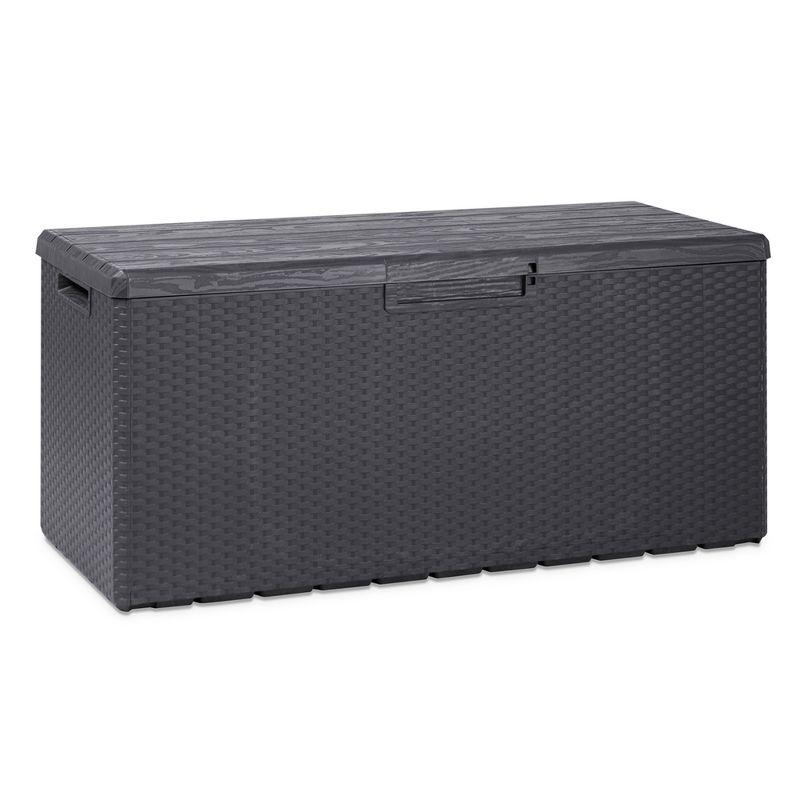 Gray Lockable Plastic Wicker Deck Box with Wheels