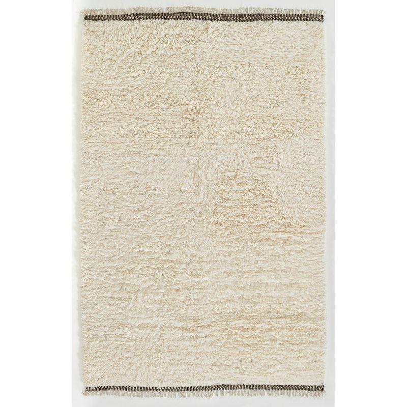 Ivory Hand-Knotted Wool Shag Rug 8' x 10'