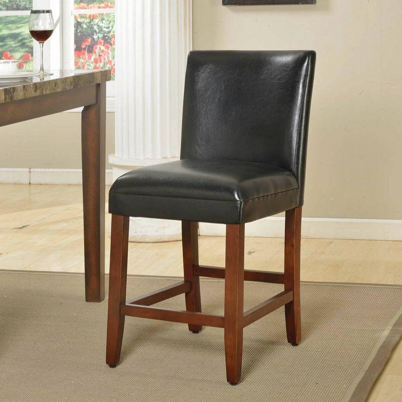 24" Faux Leather Luxury Counter Height Barstool Black - HomePop: Rubberwood Legs, Padded Back