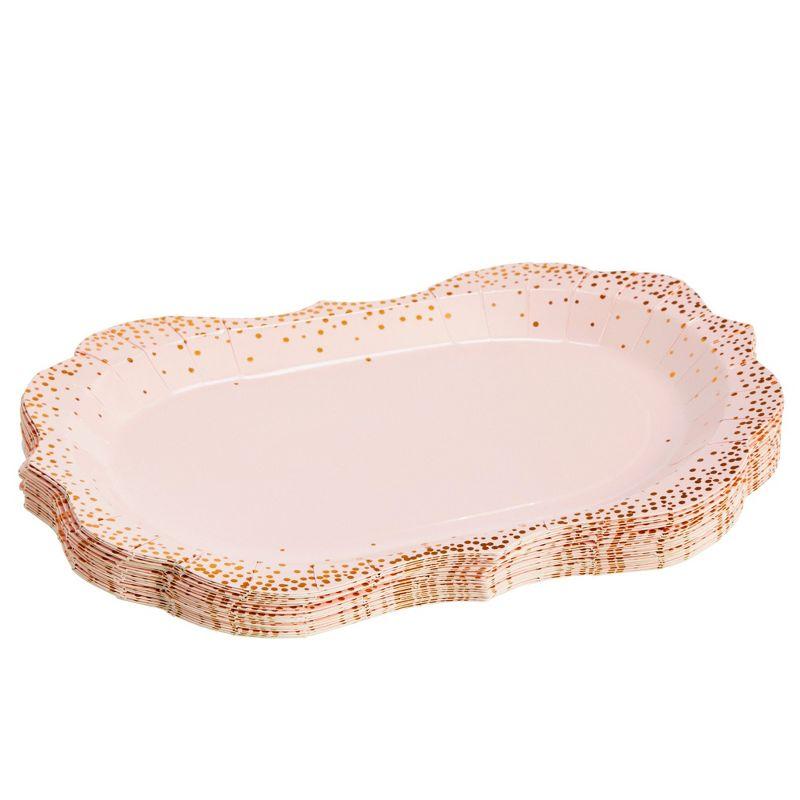 Sparkle and Bash 24 Pack Pink Disposable Serving Trays, Gold Foil Polka Dotted Party Platters, 9 x 13 In