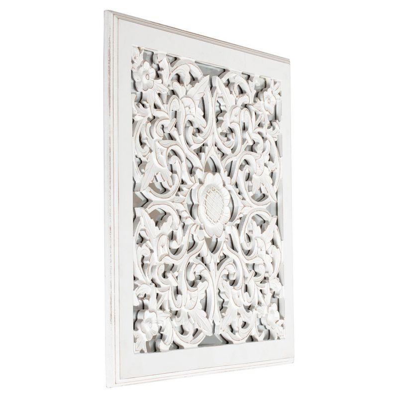 Maia White Carved Floral Medallion Square Wall Mirror