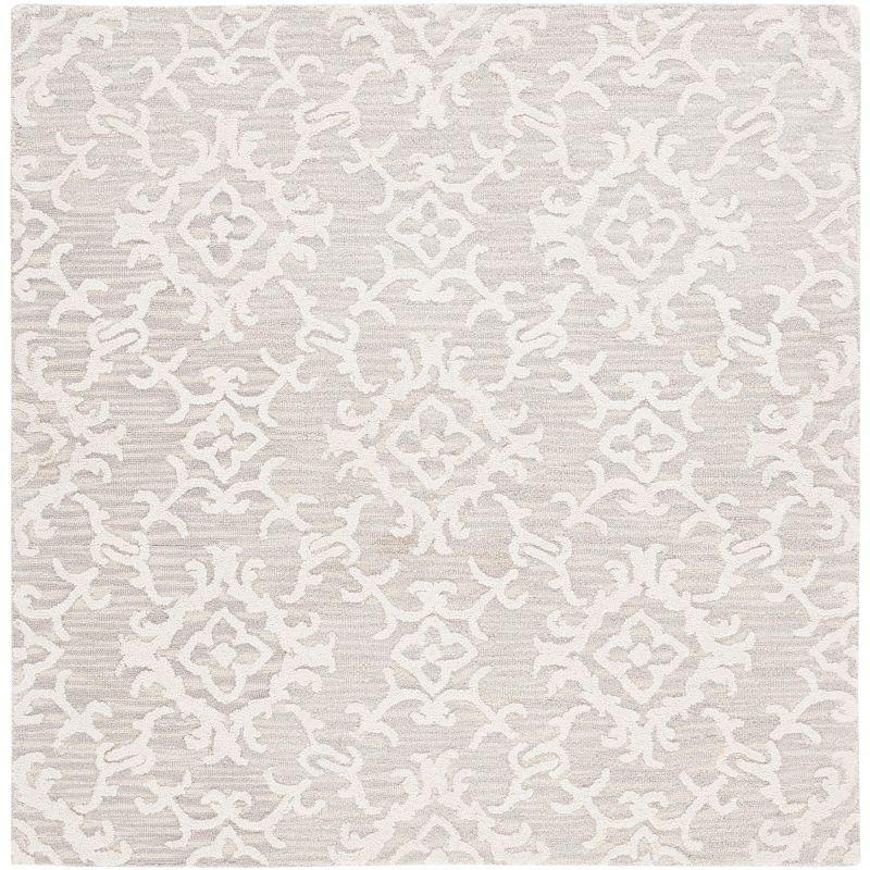 Handmade Gray Floral Tufted Wool Square Rug - 6'x6'