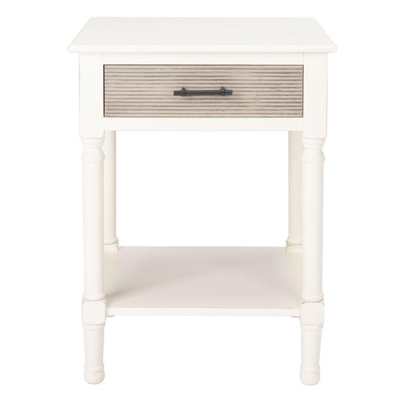 Farmhouse Chic Distressed White and Greige Wood Accent Table with Storage