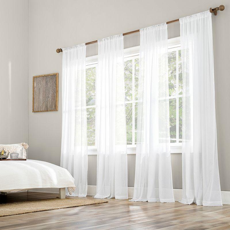 50"x84" Archaeo Sheer 100% Cotton Curtain Panel White: Transitional Voile Rod Pocket Indoor Drapery
